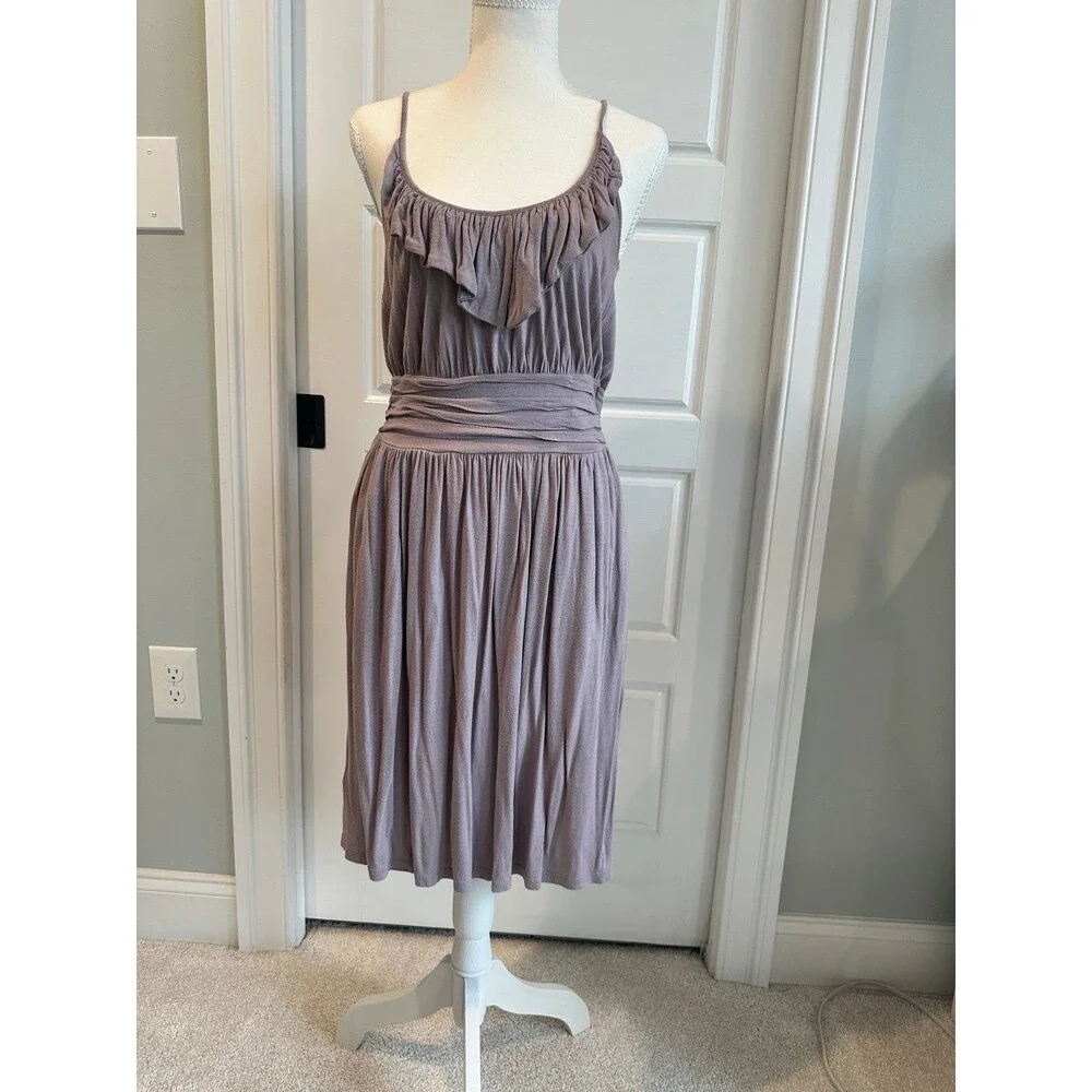 o The Max Boho Mauve Ruffle Neck Midi Dress Ruched Waist XS